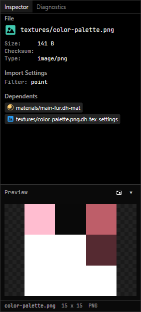Inspector panel with a texture selected